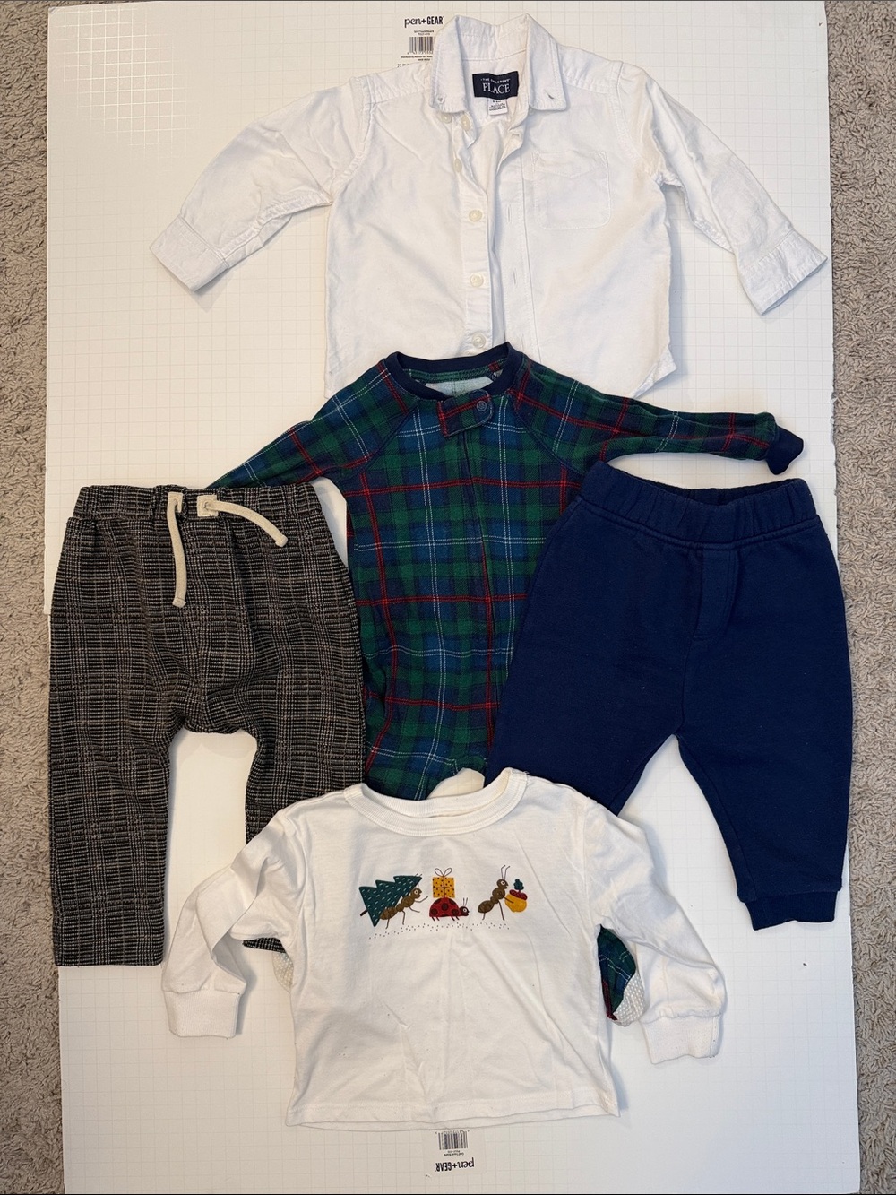 Baby Clothes Bundle of Five Shirt, Long Shirt, Joggers & Overalls Size 6-9/12 M